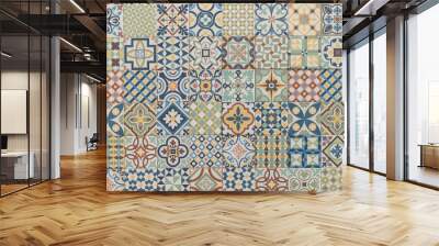 ceramic tiles in turkish style Seamless colorful patchwork from Azulejo tile from Portuguese and Spain decor hand drawn background Wall mural