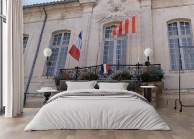 city hall cavaillon town with french and regional flag Wall mural