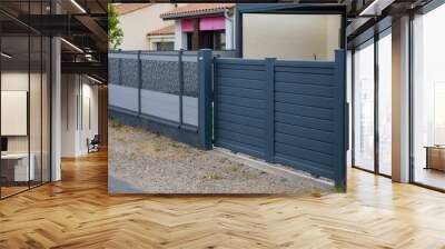 door large slide modern dark grey gate aluminum portal to gray home access Wall mural