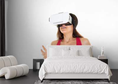 Girl trying virtual reality goggles headset vr box positive modern woman Wall mural