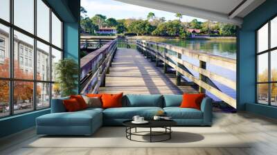 Hossegor canal wooden bridge path marine lake Wall mural