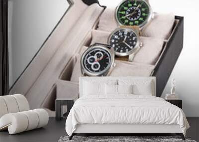 luxury man watches in gift box against white background Wall mural