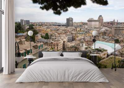 Panoramic view town of Genoa means Genova italian port city and the capital of northwest Italy Liguria region Wall mural