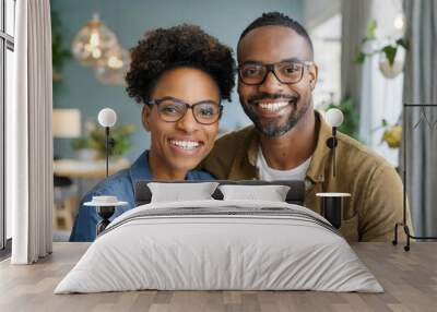 portrait of african american woman man in love 40 year old couple inside home  Wall mural