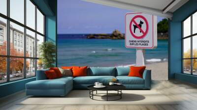 Prohibiting red signs dogs animals prohibited on beach dog sign french text means chiens interdits sur les plages Wall mural