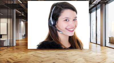 support phone operator woman in headset isolated on white Wall mural