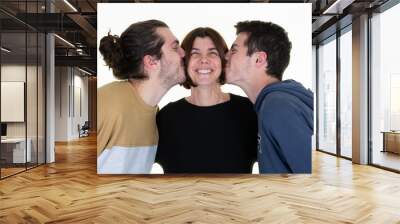 teenager sons boy kissing their mother woman Wall mural