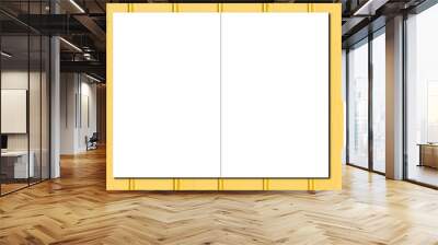 two empty blank paper sheets for brochure on wooden plank yellow background in white flat lay Mock up Wall mural