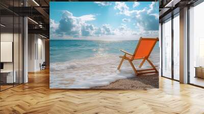 Chair on Seashore - Summer Vacation Concept Banner with Copy Space Wall mural