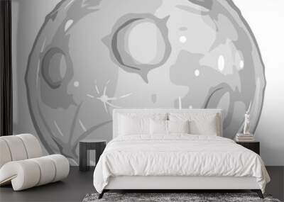 Full moon cartoon with big craters in gray lights, isolated Wall mural