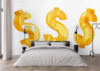 Golden dollar signs in different angles isolated illustration, savings in gold and investment in gold, dollar signs placed in different directions, exchange rate clipart Wall mural