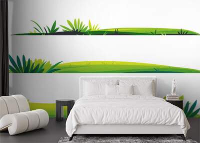 Green lawns with grass and plants on white background, composition of plants on the sunny lawn Wall mural