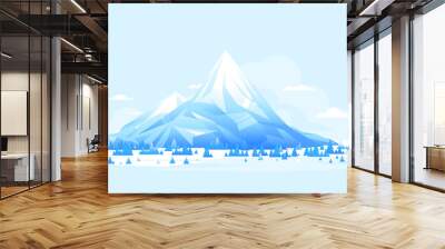 High mountain with spruce forest in simple geometric form, nature landscape, travel illustration, sample creative mountains of sharp bright ice composition in flat style Wall mural