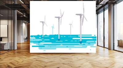 Series of wind generators standing in water, renewable energy concept illustration in flat style isolated Wall mural