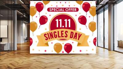 11.11 sale background. singles day sale.Singles Day discount concept.Singles Day sale holiday banner - November 11 Chinese shopping day sales with colorful baloons on white background. Wall mural