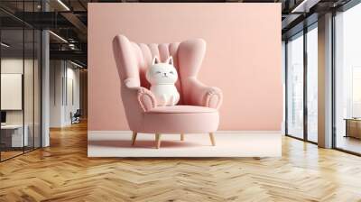 pink cozy designer sofa and pillow in the shape of a cat in minimalistic pastel interior Wall mural