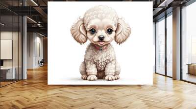 poodle miniature small dog puppy in cartoon style on white background Wall mural