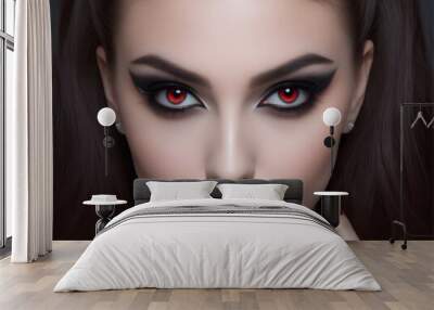 portrait of a girl with halloween vampire makeup and red eyes Wall mural