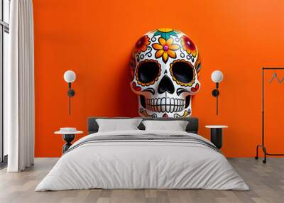 sugar skull for the day of the dead on a minimalistic orange background Wall mural