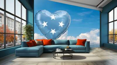 ミクロネシアの国旗のハート型の風船と青空(Micronesia flag heart-shaped balloon and blue sky.)
 Wall mural