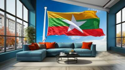 ミャンマーの国旗(waving national flag of Myanmar.)
 Wall mural