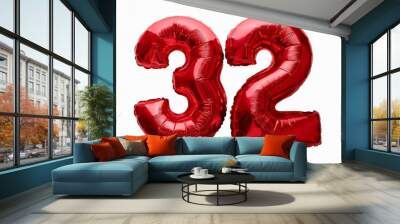 数字の32の形の赤い風船（Number 32 red foil balloon on white background）
 Wall mural