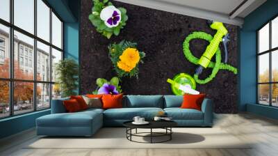 Gardening tools - top view Wall mural