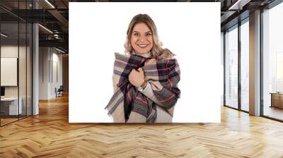 Woman wearing winter scarf Wall mural