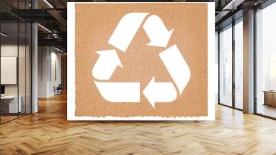 Cardboard recycling symbol shape. Concept of ecology and paper recycling. Ecologic. Sign textured. Paper. Recycled. Eco arrow reuse material. Craft. Wall mural