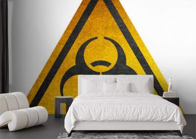 Danger symbol. Biohazard yellow triangle warning sign. Quarantine sign. Biohazard  symbol on yellow background in triangle. Hazard warning symbol rustic texture. Wall mural