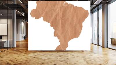 Map of Brasil made with crumpled kraft paper. Handmade map with recycled material Wall mural