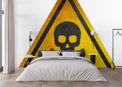 Yellow triangular sign. Grungy style danger sign with skull and cross bones on white background. Rusty. Warning. Caution. Hazard. Danger. Worn out.  Wall mural