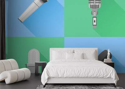 Set of modern and retro microphones. Flat style vector icons. Wall mural