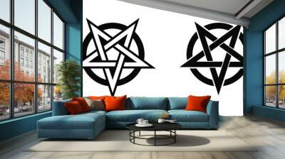 Pentagram Pentacle Pentangle Reversed Star Sign Symbol Vector Illustration Black Silhouette Isolated on White Wall mural