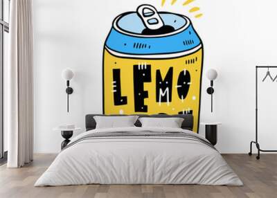 Lemonade in a tin hand drawn vector illustration and lettering. Wall mural