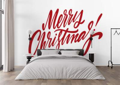 Merry Christmas red color lettering phrase. Wall mural