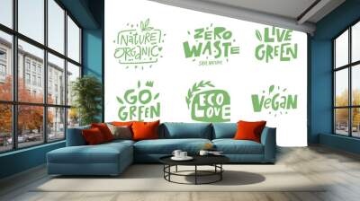 Organic, eco, natural phrases lettering set. Wall mural