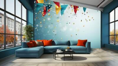 paper-style decorative party flag background with confetti Wall mural