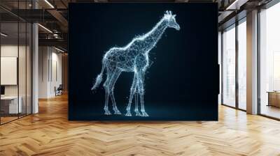 A digitally rendered glowing outline of a giraffe is depicted against a dark background, highlighting the beauty of wildlife and modern digital art techniques. Wall mural