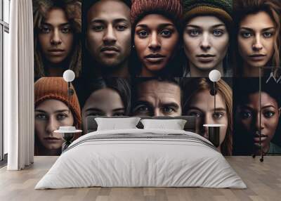 Diverse people collage portrait Wall mural