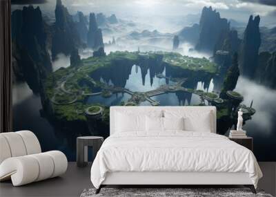 Futuristic outer space city with natural elements Wall mural