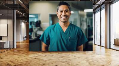 Portrait of handsome asian doctor at hospital Wall mural