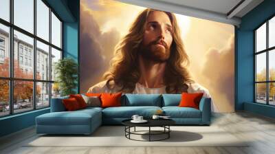 Portrait of Jesus Christ with sunny sky in the background Wall mural