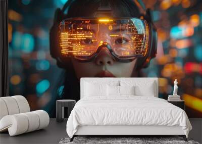 Woman waring futuristic vr goggles Wall mural