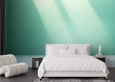 Empty bright pastel green room with incident light. Copy space for product presentation. Generative AI Wall mural