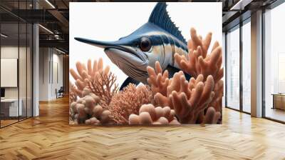 Marlin peeking behind the corals Wall mural