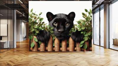 Panther peeking behind wooden fence Wall mural