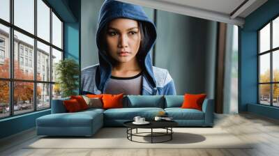 beautiful portrait of asian woman in sport wear indoor Wall mural