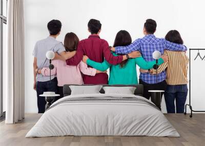 best friend holding hand shoot from behind. solid team together concept Wall mural