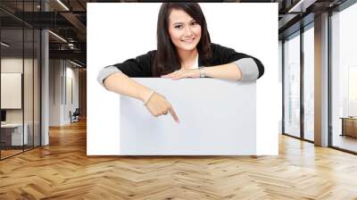 business woman holding a blank billboard Wall mural